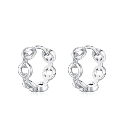 Ohrringe Silber 925 Creolen, Ohrringe Silber Elegant Hohlkette Zirkonia Runde Form Damen Schmuck von Dsnyu