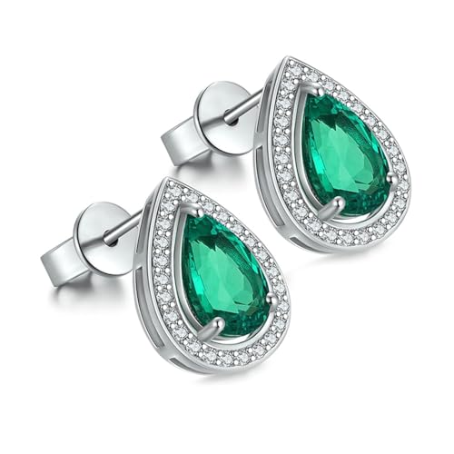 Ohrringe Silber 925 Stecker, Damen Ohrringe mit Im Labor Hergestelltem Smaragd In Tropfenform Silbergrün Modeschmuck von Dsnyu