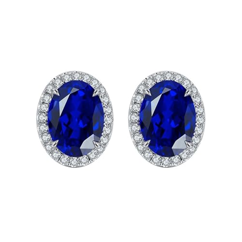 Ohrringe Silber 925 Stecker, Ohrringe Damen 5 X 7 mm, Oval, mit 2,1 ct Künstlichem Saphir Silberblau für Ehefrau Mutter von Dsnyu