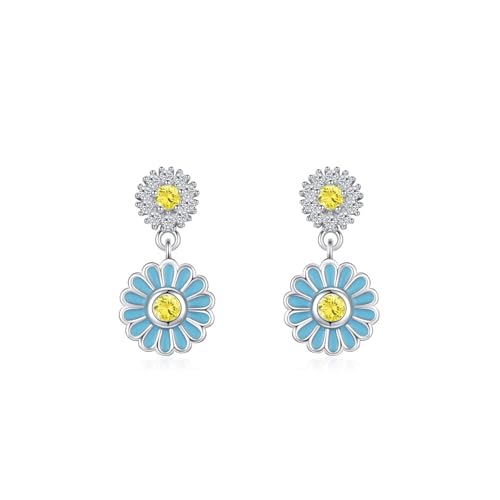 Ohrringe Silber 925 Stecker, Ohrringe Damen Blume Zirkonia Runde Form Silberblau Schmuck Mode Knorpel Piercing Geschenk für Geburtstag von Dsnyu