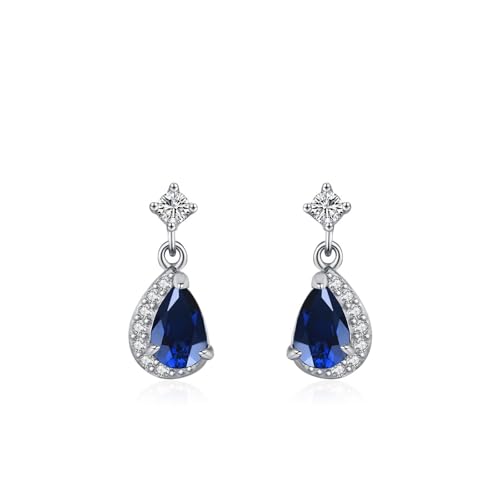 Ohrringe Silber 925 Stecker, Ohrringe Hochzeit Braut Altmodisch, Wassertropfen Zirkonia Birnenform Silberblau Damen Schmuck von Dsnyu