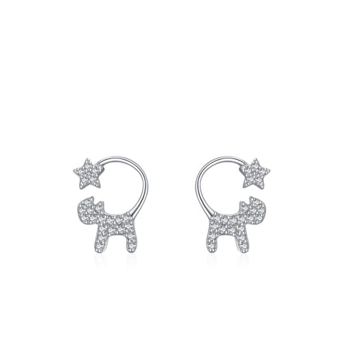 Ohrringe Silber 925 Stecker, Ohrringe Hochzeit Silber Katzenstern Zirkonia Runde Form Damen Schmuck von Dsnyu