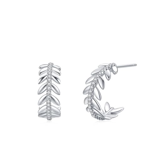Ohrringe Silber 925 Stecker, Ohrringe Silber Blätter C-Form Zirkonia Runde Form Damen Schmuck von Dsnyu
