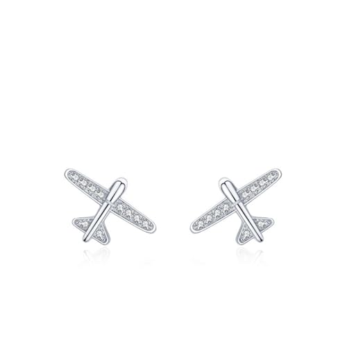Ohrringe Silber 925 Stecker, Ohrringe Silber Vintage Flugzeug Zirkonia Runde Form Damen Schmuck von Dsnyu