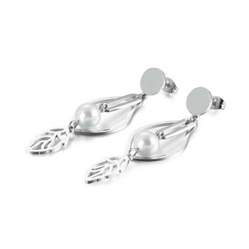 Ohrringe Stecker Edelstahl, Ohrringe Hochzeit Damen Blatt mit Perle Silber Schmuck Jahrestag Geschenk von Dsnyu