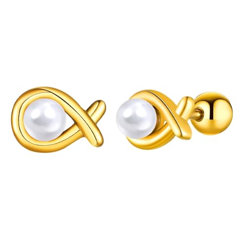 Ohrstecker Edelstahl Gold, Ohrringe Damen Elegant Fisch mit Runder Weißer Perle Schmuck Geschenk für Geburtstag Ohrstecker Edelstahl Gold, Ohrringe Damen Elegant Fisch mit Runder Weißer Perle Schmuck Geschenk für Geburtstag von Dsnyu