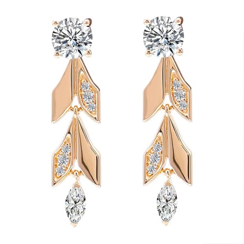 Ohrstecker Gold Klein, Ohrringe Damen 9K Gold Baumelndes Blatt Moissanit Modeschmuck für Ehefrau Mutter von Dsnyu