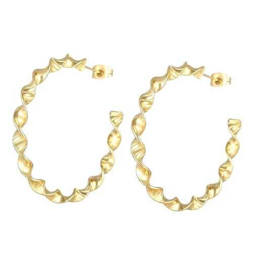 Ohrstecker Gold Vintage, Edelstahl Ohrringe Damen Edel C-Form Schmuck Ohr Piercings Jahrestag Geschenk von Dsnyu