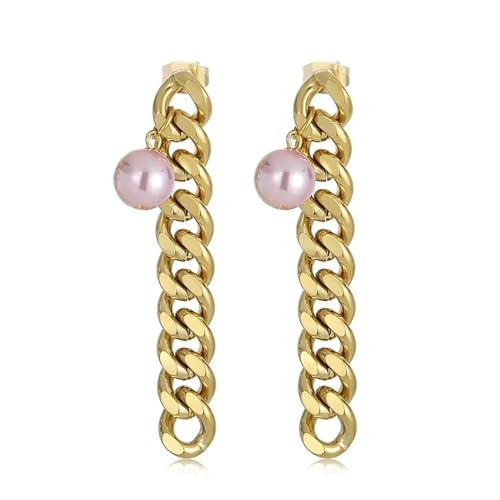 Ohrstecker Klein, Ohrringe Gold Edelstahl Kette mit Perle Rosa Damen Schmuck Ohr Piercings Jahrestag Geschenk von Dsnyu