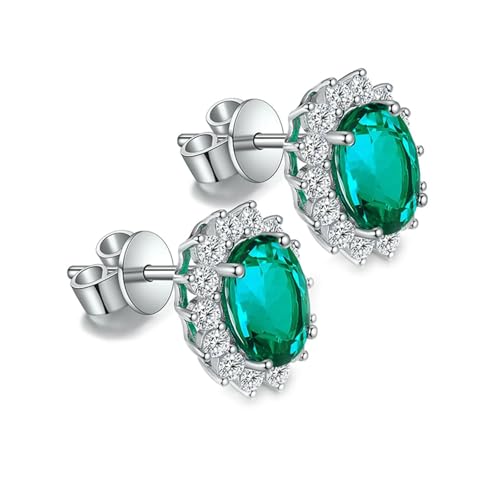 Ohrstecker Silber 925, Damen Ohrringe Modeschmuck mit 2,2 ct Ovalem, Im Labor Hergestelltem Smaragd, 6 X 8 mm Silber für Ehefrau Mutter von Dsnyu