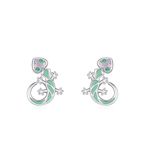 Ohrstecker Silber 925, Ohrringe Damen Eidechse Zirkonia Runde Form Silbergrün Schmuck Mode Knorpel Piercing Geschenk für Geburtstag von Dsnyu