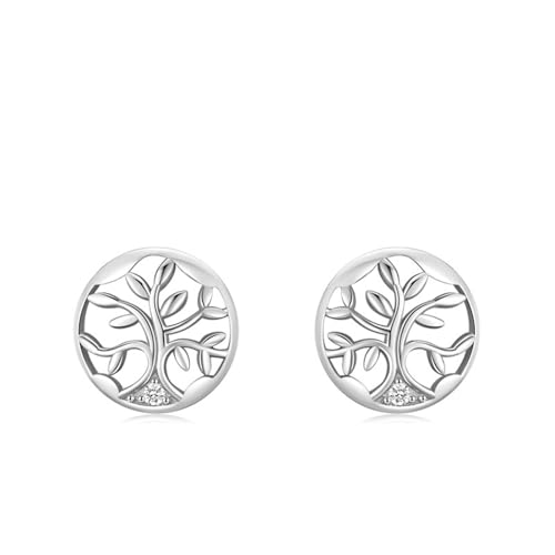Ohrstecker Silber 925, Ohrringe Silber Hochzeit Baum Zirkonia Runde Form Damen Schmuck Mode Knorpel Piercing Geschenk für Geburtstag von Dsnyu