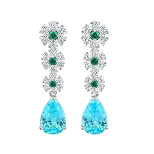 Ohrstecker Silber 925 Damen, Modeschmuck Ohrringe mit Birnenförmigem, Im Labor Hergestelltem Paraiba Hellblau Modeschmuck von Dsnyu