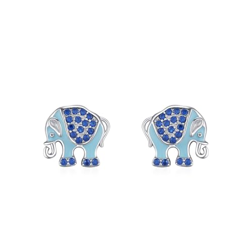 Ohrstecker Silber 925 Klein, Ohrringe Blau Elefant Zirkonia Runde Form Damen Schmuck Mode Knorpel Piercing Geschenk für Geburtstag von Dsnyu