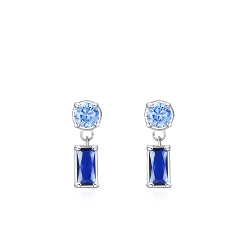 Ohrstecker Silber 925 Klein, Ohrringe Hochzeit Braut Geometrisch Zirkonia Rechteckige Form Silberblau Damen Schmuck von Dsnyu