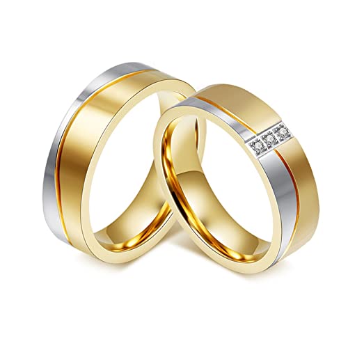 Partnerringe mit Gravur Titan, Partnerringe mit Gravur Gold 6MM Breite Poliert Bicolor Runden Zirkonia Ringe Partnerringe mit Gravur Damen Gr. 54 (17.2) & Herren Gr. 67 (21.3) von Dsnyu