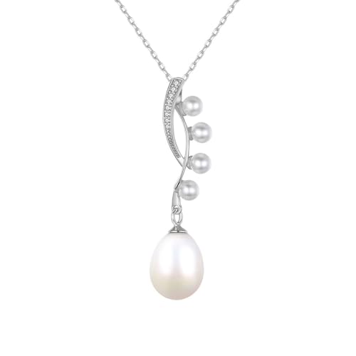 Perle Halskette Damen, Kette Silber 925 Vintage mit Runden Zirkonia Anhänger Schmuck Mode Elegant Weiß Perle Halskette Damen, Kette Silber 925 Vintage mit Runden Zirkonia Anhänger Schmuck Mode Elegant Weiß von Dsnyu