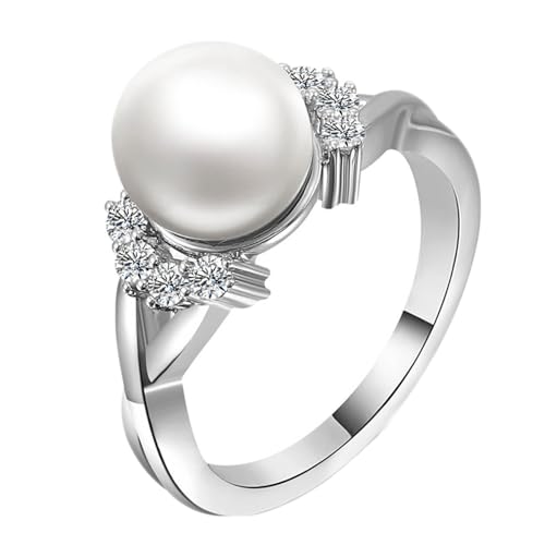 Perlen Ring, Eheringe für Frauen Runden Weißgold Verlobungsring Platin Mode Klassiker Größe 66 (21.0) von Dsnyu