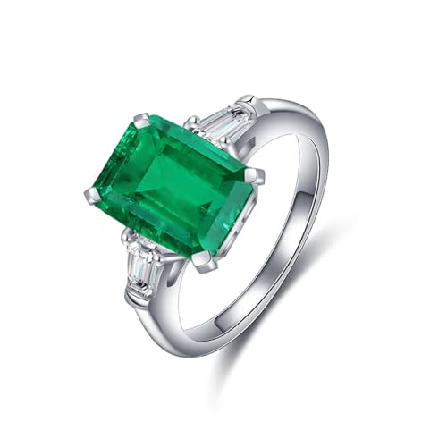 Promise Ring Damen, Eheringe Frau Sterlingsilber mit 3 Steinen 1,314 ct Künstlicher Smaragd Silber Modeschmuck Größe 47 (15.0) von Dsnyu