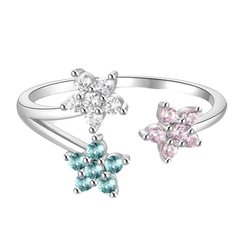 Promise Ring Damen, Verlobungsring Gold 375 9K Weißgold Kristall Runde Form Blume Offener Schmuck Verstellbar für Hochzeit Größe 60 (19.1) von Dsnyu