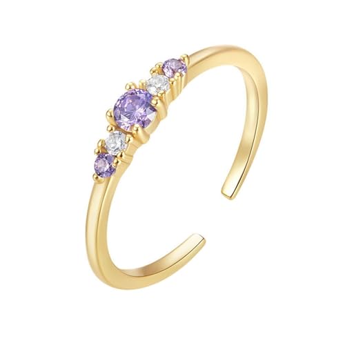 Promise Ring Damen, Verlobungsringe 9K Gelbgold Amethyst 3X3mm Runde Form Verstellbarer Schmuck für Hochzeit Größe 47 (15.0) von Dsnyu