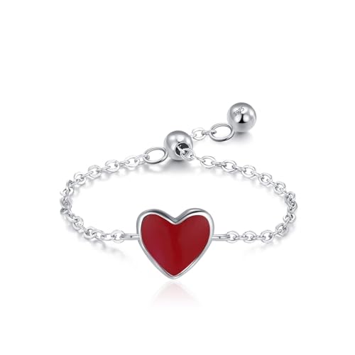 Promise Ring Herz, Trauringe Silber 925 Sterling Silber Einstellbare Kette Damen Schmuck Größe Verstellbar von Dsnyu