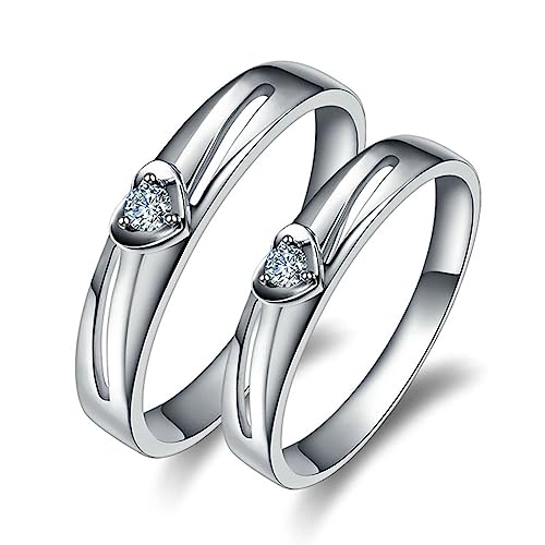 Promise Ring Paar, Vintage Ring Men Herz Solitär Paarring Labor Geschaffener Diamant 0.07ct Rund Trauringe 18K Weißgold von Dsnyu