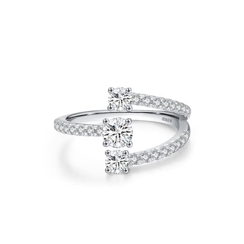 Promise Ring Silber, Ehering Damen 925 Sterling Silber Dreilagiger Offener Schmuck mit Zirkonia Zirkonia Runde Form Größe 60 (19.1) von Dsnyu
