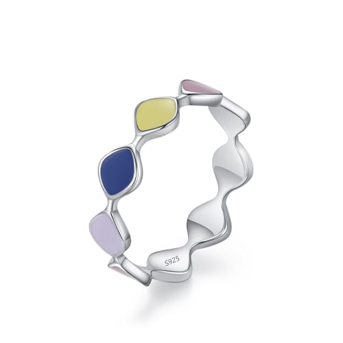 Promise Ring Silber, Verlobungsring Damen Vintage 925 Sterling Silber Geometrischer Farbiger Kleber Schmuck Größe 57 (18.1) von Dsnyu