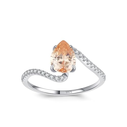 Promise Ring Silber 925, Ehering Damen Unregelmäßige Linie mit Solitaire Zirkonia Birnenform Silber Schmuck Größe 60 (19.1) von Dsnyu