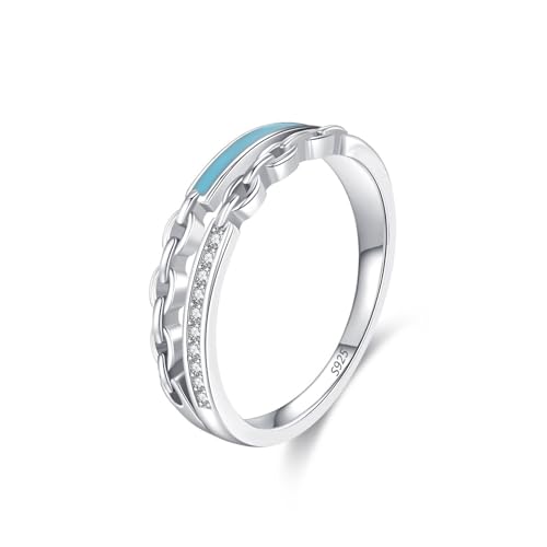 Promise Ring Silber 925, Verlobungsring Damen Vintage Doppellagiges Kettendesign Zirkonia Runde Form Silberblau Schmuck Größe 60 (19.1) von Dsnyu