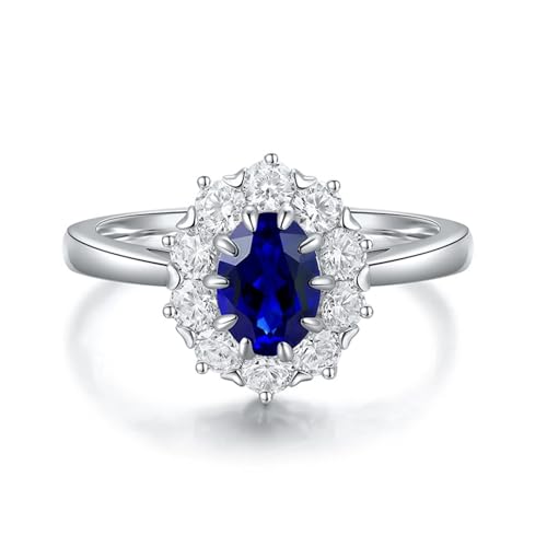 Promise Ring Silver, Ehering Frau Sterlingsilber Blume mit 1,09 ct Künstlichem Saphir Modeschmuck Größe 45 (14.3) von Dsnyu