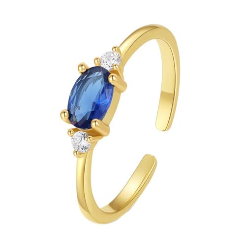 Promise Ring Woman, Verlobungsring Gold 375 9K Gelbgold Im Labor Hergestellter Saphir 4X6mm Ovale Form Offener Schmuck Einstellbar für Hochzeit Größe 60 (19.1) von Dsnyu