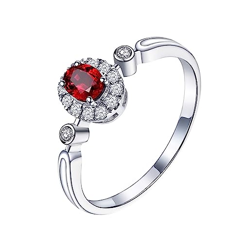 Ring 750 Weißgold, Verlobungsringe Damen Halo 4 Prong Labor Geschaffener Rubin 0.36ct Ovale Form Rot Trauringe Größe 54 (17.2) von Dsnyu