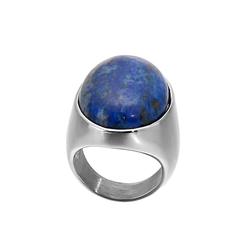 Ring Damen, Edelstahl Ring Oval mit Opal Dunkelblaues Türkis Größe 54 (17.2) Herren Schmuck Komfort Fit von Dsnyu