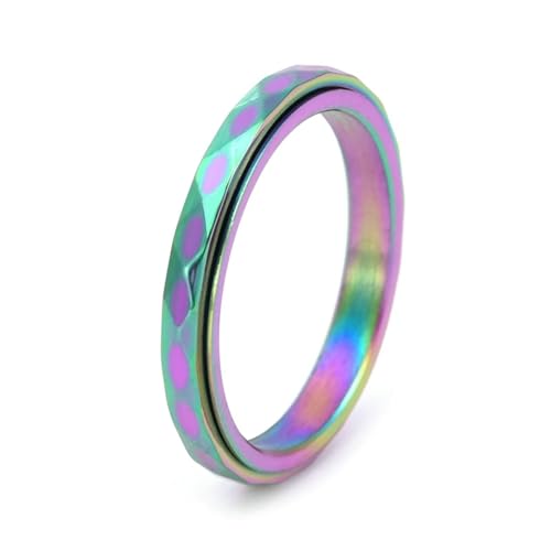Ring Damen 60, Promise Ring For Women Bunt Geometrische Drehbare Ringe Schmuck 3mm Breit Titan Komfort Fit mit Box von Dsnyu