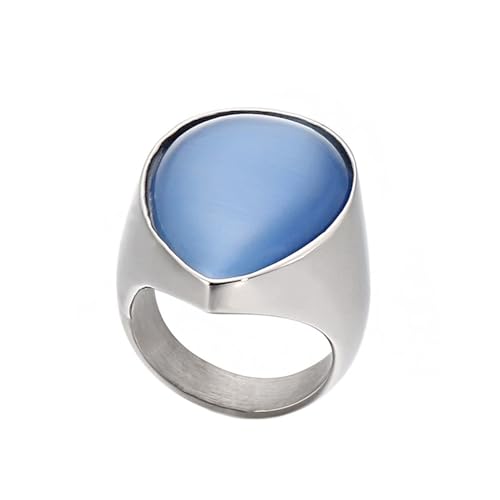 Ring Damen Blau, Eheringe Edelstahl Wassertropfen mit Opal Größe 60 (19.1) Herren Schmuck Jahrestag Geschenk von Dsnyu