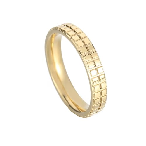 Ring Damen Gold, Verlobungsring Edelstahl 4mm Ring mit Quadratischem Muster Größe 54 (17.2) Schmuck Komfort Fit von Dsnyu