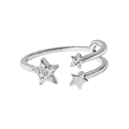 Ring Damen Gold 375, Engagement Ring Women 9K Weißgold Moissanit Runde Form Stern Geschenk für Geburtstag Größe 58 (18.5) von Dsnyu