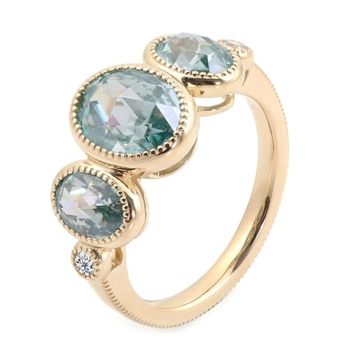 Ring Damen Gold 375, Verlobungsringe 9K Gelbgold mit Ovalem Blaugrünem Moissanit für Ehefrau Mutter Größe 45 (14.3) von Dsnyu