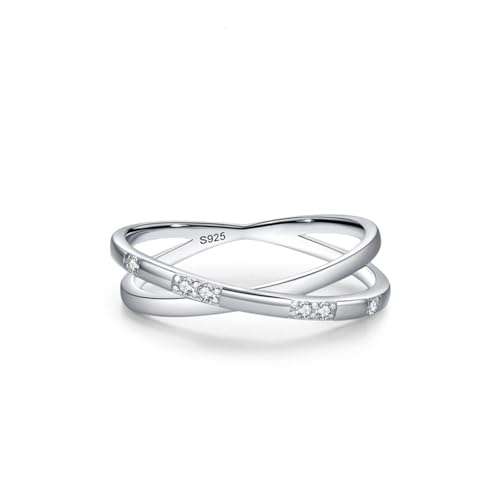 Ring Damen Silber 925, Eheringe Doppellagiges Kreuzdesign Zirkonia Runde Form Silber Schmuck Größe 52 (16.6) von Dsnyu