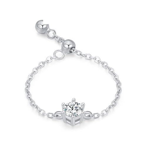 Ring Damen Silber 925, Trauringe Verstellbare Crown Solitaire-Kette Zirkonia Runde Form Silber Schmuck Größe Verstellbar von Dsnyu