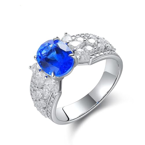 Ring Damen Verlobung, Eheringe Sterlingsilber 4 Krappen mit Ovalem Synthetischem Rubin Silber Modeschmuck Größe 54 (17.2) von Dsnyu