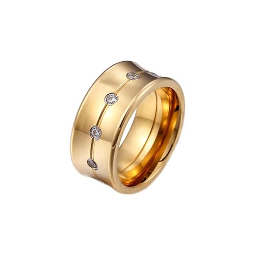Ring Damen Zirkonia, Engagement Ring Gold Edelstahl Rund 10mm mit Stein Größe 52 (16.6) Schmuck Jahrestag Geschenk von Dsnyu