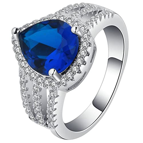 Ring Damen Zirkonia, Engagement Ring Silber Blau mit Tropfenförmigem Zirkonia Versilbert Schmuck Größe 52 (16.6) Komfort Fit von Dsnyu