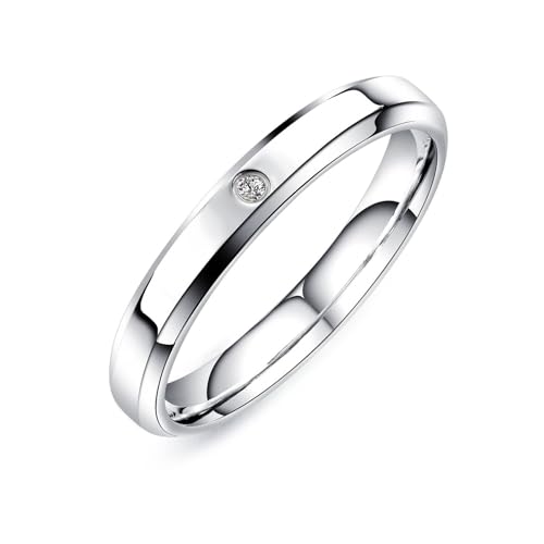 Ring Damen Zirkonia, Engagement Ring Titan Silber Polierter Solitär Zirkonia Breit 3mm Schmuck für Hochzeit Größe 54 (17.2) von Dsnyu