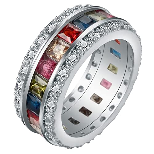 Ring Damen Zirkonia, Ringe Damen 52 Silber Bunt Runder Zirkonia Versilbert Schmuck Jahrestag Geschenk für Sie mit Box von Dsnyu