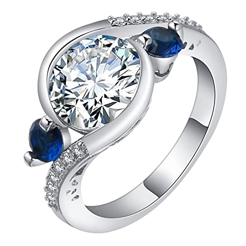 Ring Damen Zirkonia, Ringe Frauen Vintage Silber Blau mit Rundem Zirkonia Versilbert Schmuck Größe 62 (19.7) Geburtstag Geschenk von Dsnyu