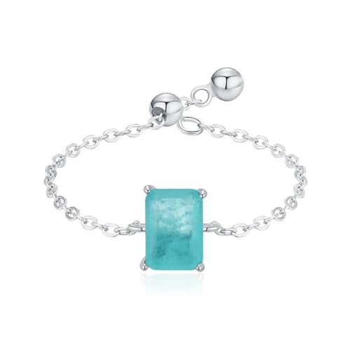 Ring Damen Zirkonia, Silber Ring 925 Verstellbare Dünne Kette mit Rechteckigem Solitär Silber Schmuck Größe Verstellbar von Dsnyu
