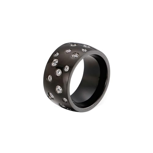 Ring Damen Zirkonia, Verlobungsring Schwarz Edelstahl mit Stein 12mm Breite Größe 57 (18.1) Schmuck Komfort Fit von Dsnyu